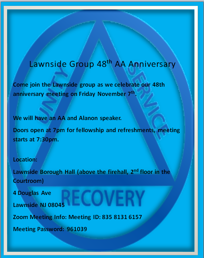 Lawnside Group 48th AA Anniversary flyer